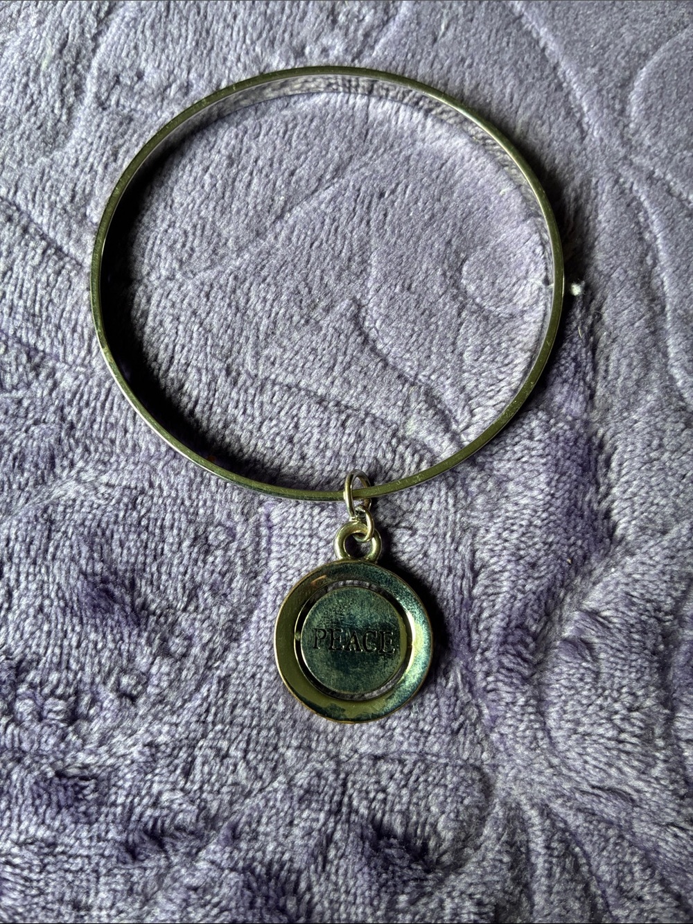 Silver Tone 'Peace' Charm Bangle Bracelet